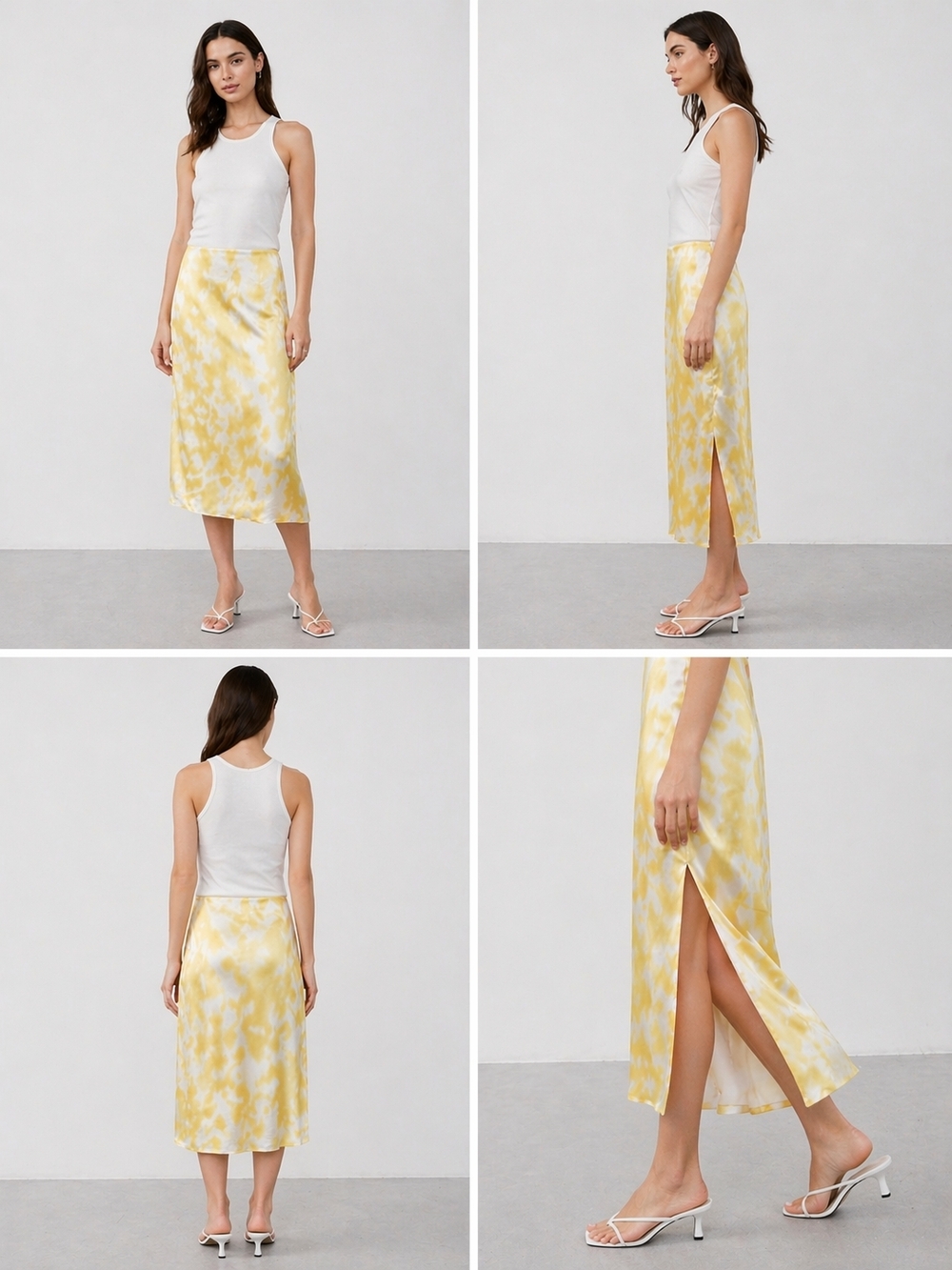 Calvin Klein Yellow Tie-Dye Slip Midi Skirt Size S/L
